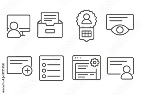 Forum Icons Collection. Line style icons of forums: online status icon, forum archive box, user join date badge, thread view