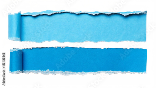 torn blue paper strips revealing a blue background with curled edges