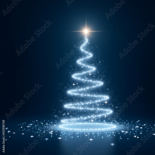Sparkling christmas tree illustration on a dark blue background with festive holiday cheer