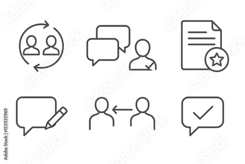 Collaboration Icons Set. Line style icons of collaboration: feedback loop, comment chain, approval icon, review process, edit