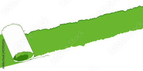 digital illustration of a green paint roller stroke on a white surface isolated on white background.