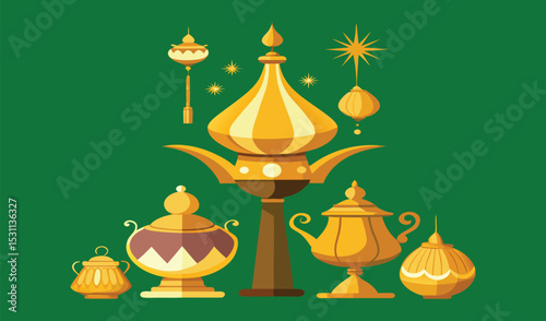 Golden arabian nights collection of antique vessels
