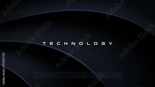 Abstract futuristic dark black background with waved design. Realistic 3d wallpaper with luxury flowing lines. Technology futuristic circuit board blue background, Cyber science tech layout design