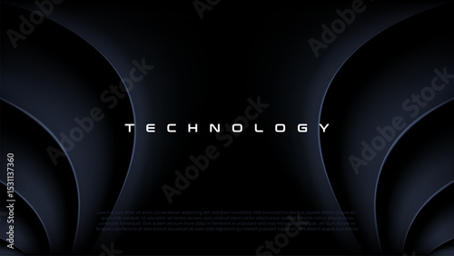 Abstract futuristic dark black background with waved design. Realistic 3d wallpaper with luxury flowing lines. Technology futuristic circuit board blue background, Cyber science tech layout design