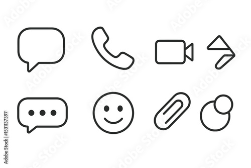 Communication App Icons. Line style icons for communication apps: chat bubble, voice call, video call, message sent, typing