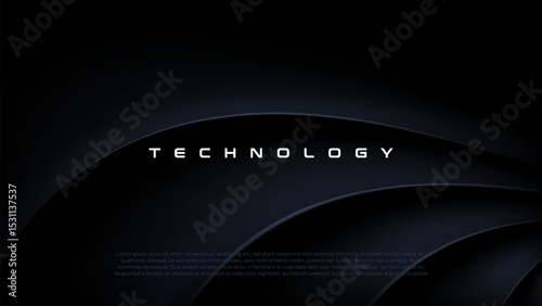 Abstract futuristic dark black background with waved design. Realistic 3d wallpaper with luxury flowing lines. Technology futuristic circuit board blue background, Cyber science tech layout design