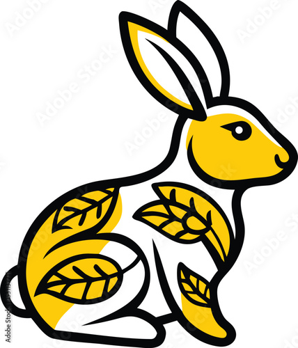 A charming illustration of a rabbit adorned with leaf patterns, a delightful blend of nature and fauna, perfect for children's books or nature-themed projects.
