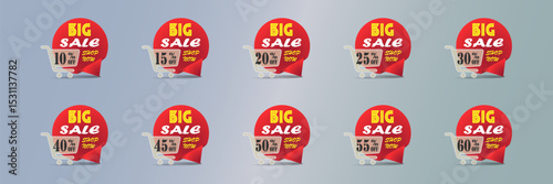 Set of banners for sales. Red stickers with discounts. Big sale.