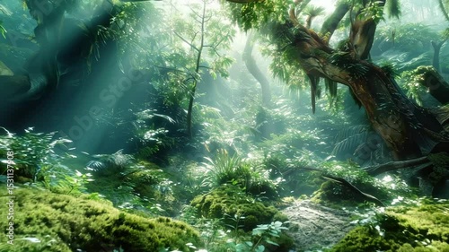 Mystical Forest Glade with Soft Sun Rays