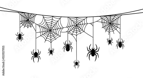 Black Spiders and Webs Hanging for Halloween Decoration