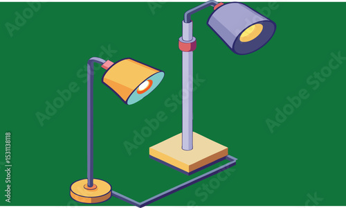 Isometric illustration of two modern desk lamps