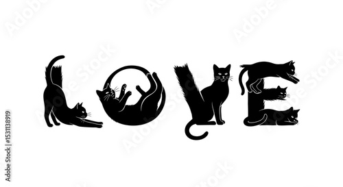 Creative "LOVE" Word Art Composed of Black Cat Silhouettes