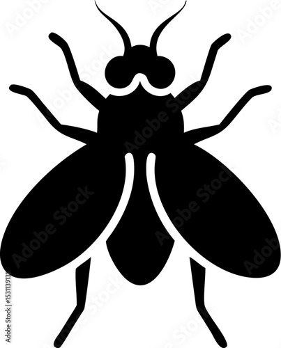 Black Fly Silhouette Vector Isolated on Transparent Background