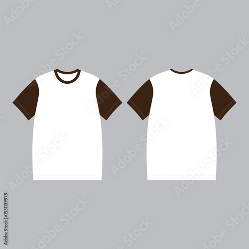 A versatile mockup illustration of a plain t-shirt, showcasing both front and back views. This design is perfect for showcasing custom designs, branding, or fashion concepts. Ideal for apparel marketi