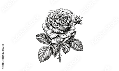 Vintage Rose Flower Engraved Illustrations, Vector Illustration, Botanical Art, Antique Floral Design, Cutout, Nature Blossom, Retro Aesthetic, Garden Sketch, Elegant Flowers.
