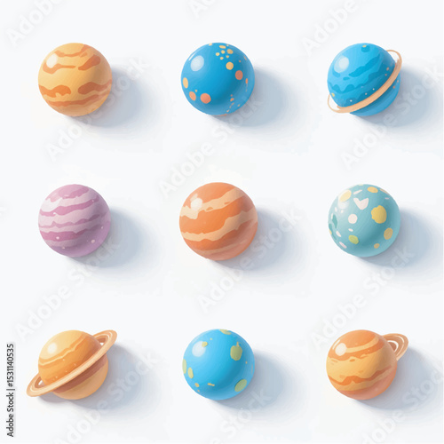 Colorful Space Planet 3D Icon Set - Cute and Minimalist 