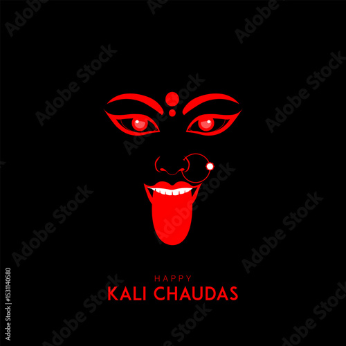 illustration of Goddess Kali Maa of Naraka Chaturdashi. Vector of Goddess Kali Maa on Diwali Kali Pooja background. Happy Kali Chaudas and Naraka Chaturdashi Indian Hindu Festival.