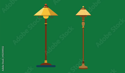 Two elegant floor lamps with yellow shades