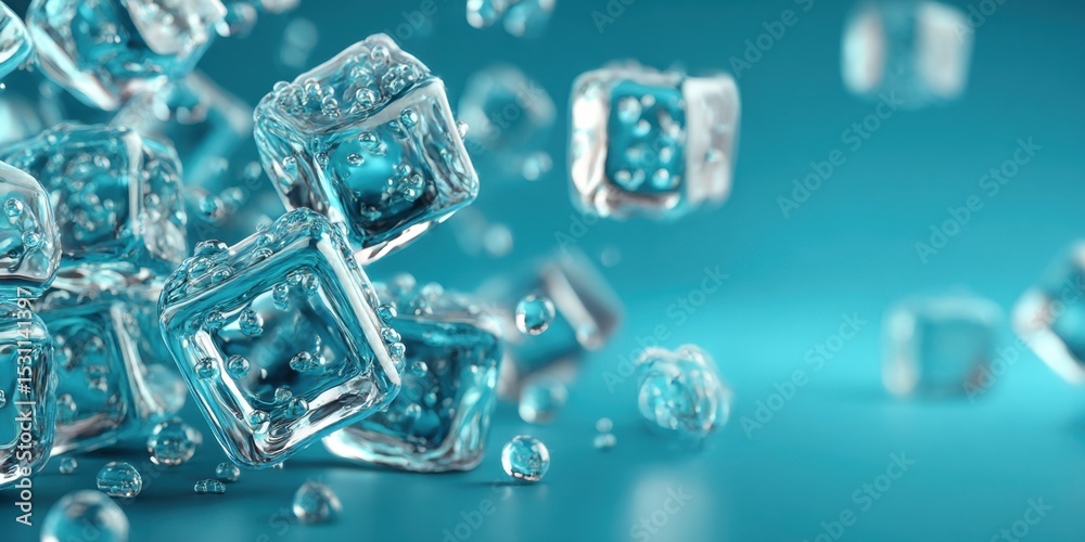 Fototapeta premium Ice cubes on surface banner