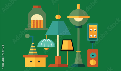 Collection of modern and vintage lamps and lights