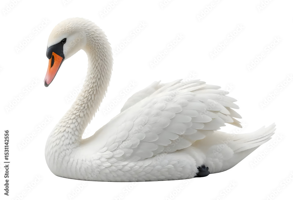 Fototapeta premium Elegant White Swan Isolated on Transparent Background.