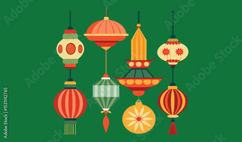 Collection of hanging asian lanterns festive decor