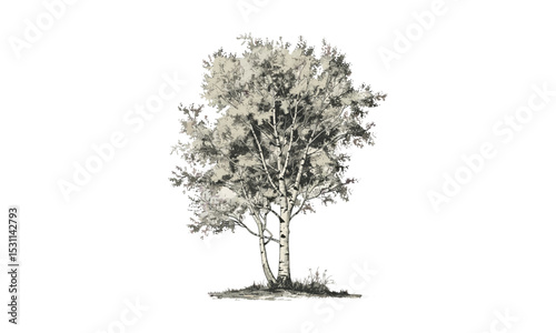 Vector illustration, birch tree silhouette, White Birch Tree Illustrations, seasonal nature art, woodland landscape, rustic tree sketch, forest artwork, black and white, png.