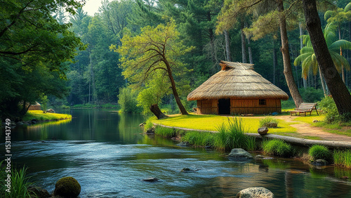 house in the woods, old house in the village, hut in the jungle
