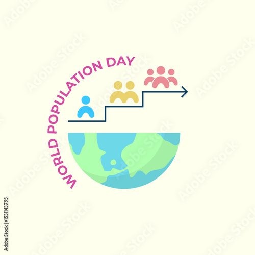 Vector illustration of earth with human population growth ladder, for global World Population Day