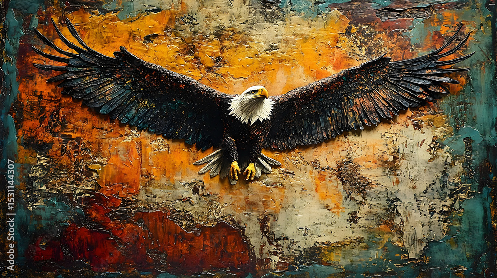 Fototapeta premium Majestic eagle soaring against a textured backdrop.