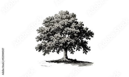White Hickory Tree Illustrations, vector illustration, woodland elements, botanical sketch, rustic tree art, natural scenery, fall season, foliage pattern, png, wild forest.