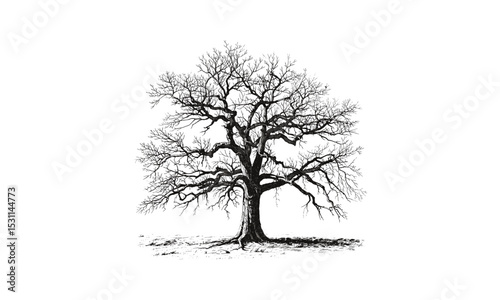 White Hickory Tree Illustrations, vector illustration, forest landscape, autumn leaves, hand drawn style, botanical design, tree silhouette, nature art, cutout, woodland scene.