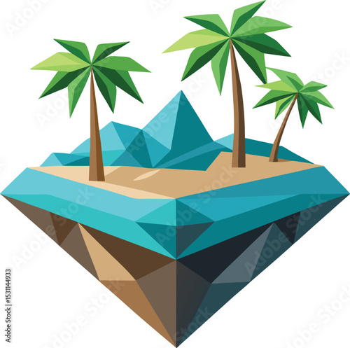 Geometric island with palm trees