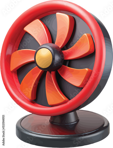 3d red color electric fan on transparent  background