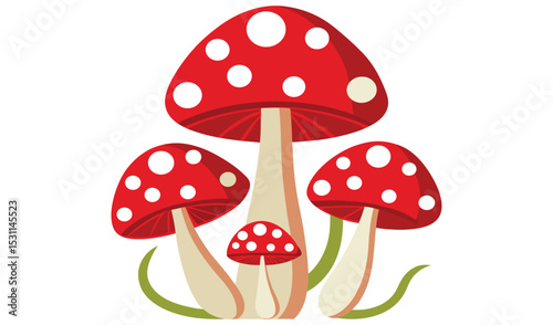 Three red mushrooms with white dots illustration