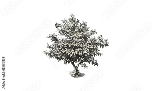 Vector illustration Yellow Buckeye Tree, woodland trees, fall leaves, natural elements, park scenery, forest plants, tree anatomy, outdoor landscape, tree branch sketch, ecological art.