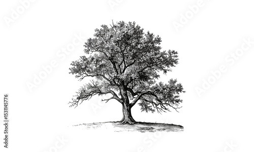 Vector illustration, White Hickory Tree Illustrations, forest background, rustic decor, plant drawing, vintage nature, foliage, tree artwork, transparent background, rural scenery.