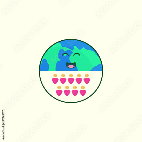 Cartoon illustration of the earth crying because of overpopulation, for the global World Population Day