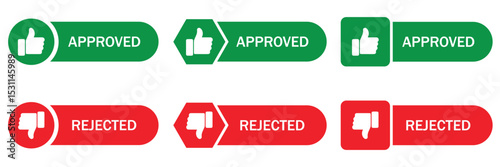 Approved and Rejected Stamp Icon Set – Flat Vector Labels for Verification and Status