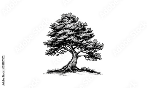Yew Tree Illustrations, vector illustration, nature art, forest plants, botanical drawing, seasonal foliage, garden design elements, wildlife scenery, greenery texture, landscape background.