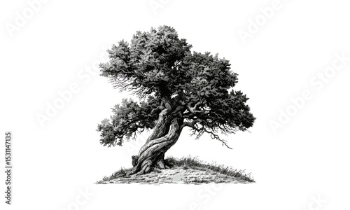 Vector illustration, yew tree, botanical art, garden flora, evergreen plants, natural texture, woodland scenery, tree silhouette, outdoor nature design, eco-friendly elements.