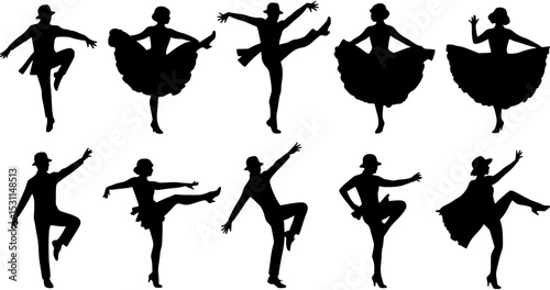 Line of legs dancing the Charleston silhouette. vector set
