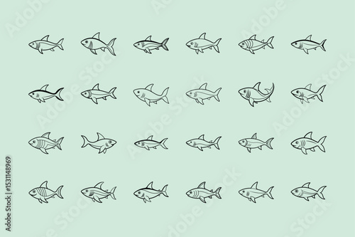 Red Tail Shark, aquarium fish, line art illustration