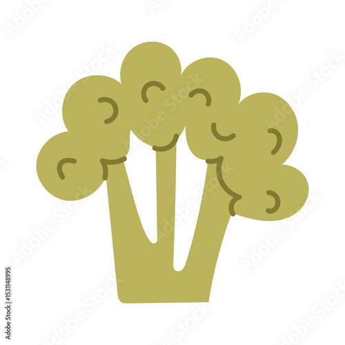 Broccoli is green. Live vitamins. Proper nutrition. The flat color illustration is suitable for applications, posters about health, fitness, exercise, disease prevention and cardiac activity