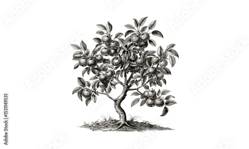 Apple Orchard Vector Illustration, Apple Tree Design, Green Leaves, Spring Fruits, Fresh Orchard, Natural Environment, Garden Artwork, Organic Vector, Fruit Tree Art.