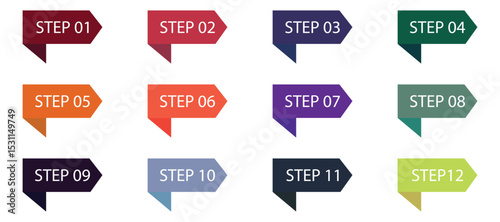 Colorful Numbered Bullet Point and Arrow Marker Set – Modern Vector Flags and Labels from 1 to 15