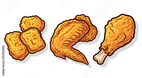 Delicious Fried Chicken Varieties Nuggests Wings and Drumsticks A Crispy Golden Delight
