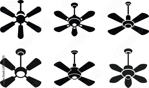 Black and white ceiling fan set vector illustration