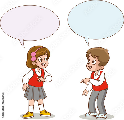 vector illustration of cute group of students talking in classroom