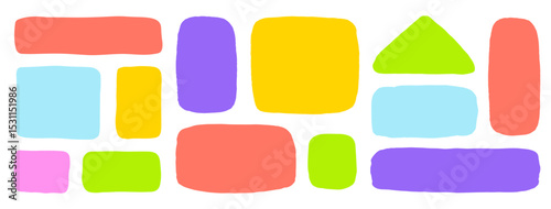Organic Liquid Rectangle Frame Shapes Set. Hand Drawn Abstract Vector Fluid Square Blobs. Wavy Irregular Flat Text Box Spots Collection. Curvy Random Bento Style Childish Colorful Banners. Isolated